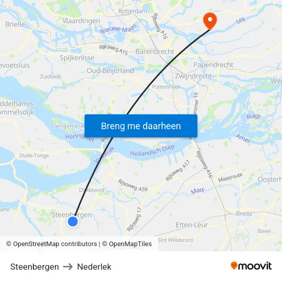 Steenbergen to Nederlek map
