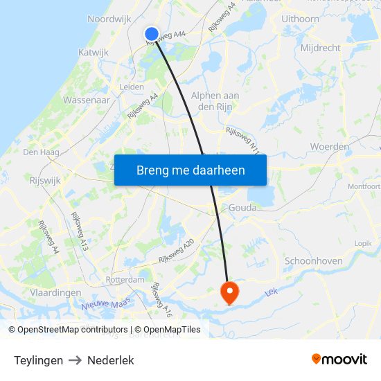 Teylingen to Nederlek map