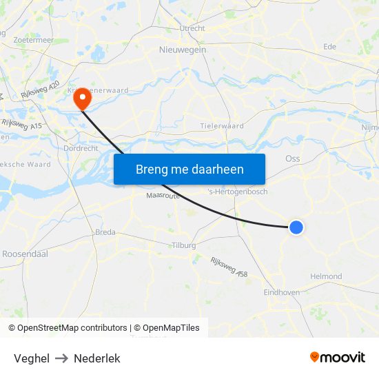 Veghel to Nederlek map
