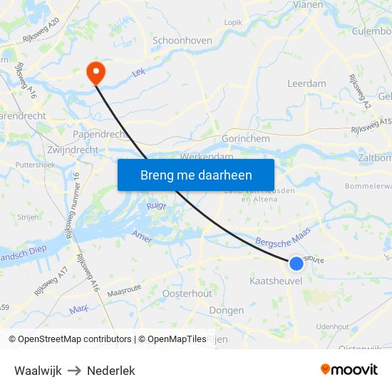 Waalwijk to Nederlek map