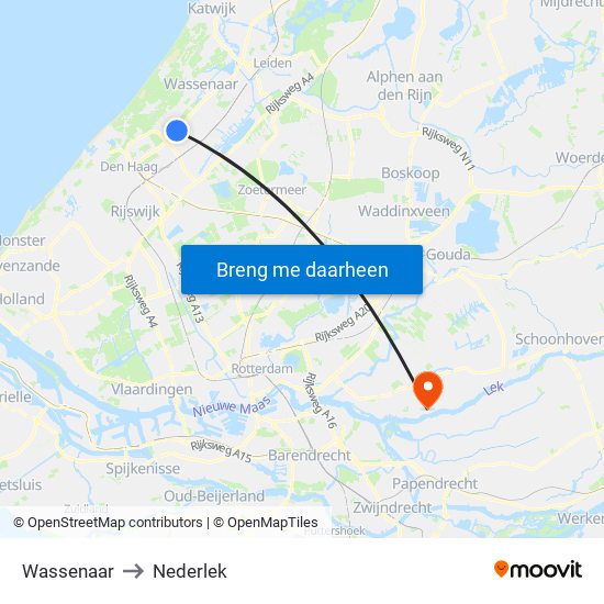 Wassenaar to Nederlek map