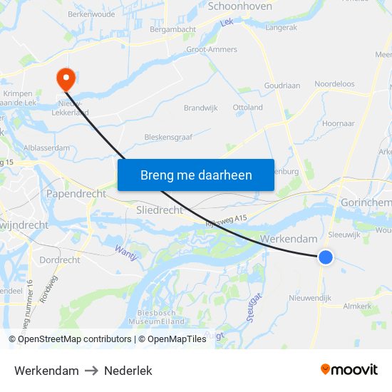 Werkendam to Nederlek map
