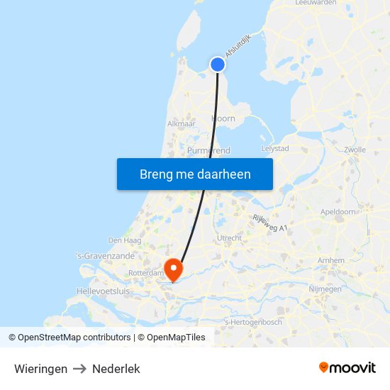 Wieringen to Nederlek map