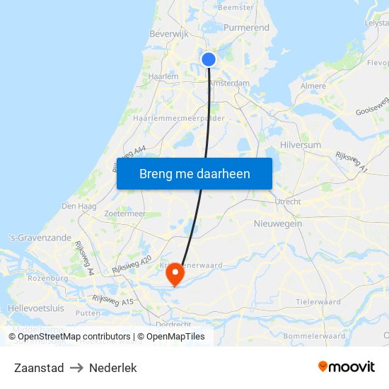 Zaanstad to Nederlek map