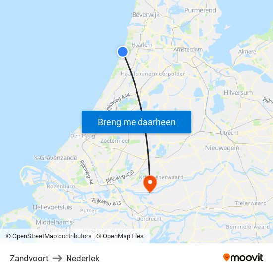 Zandvoort to Nederlek map