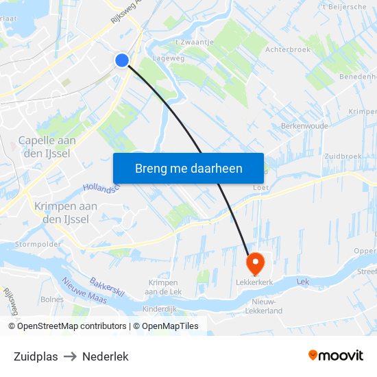 Zuidplas to Nederlek map