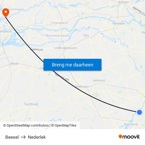 Beesel to Nederlek map