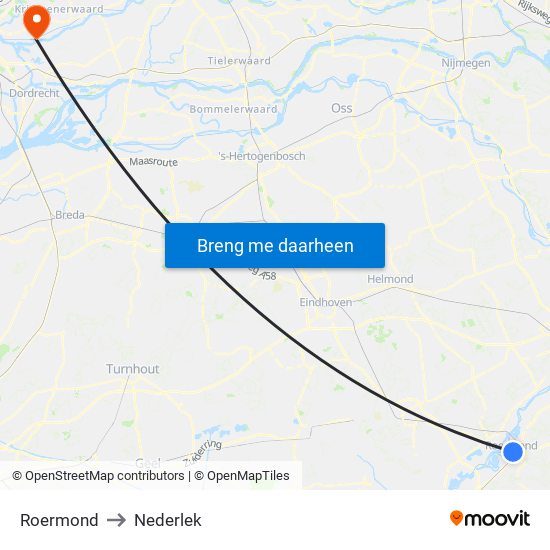 Roermond to Nederlek map