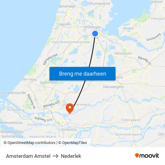 Amsterdam Amstel to Nederlek map