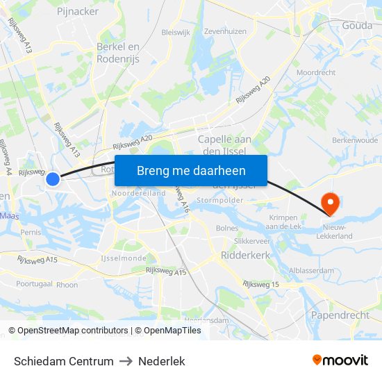 Schiedam Centrum to Nederlek map