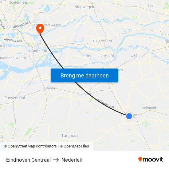 Eindhoven Centraal to Nederlek map