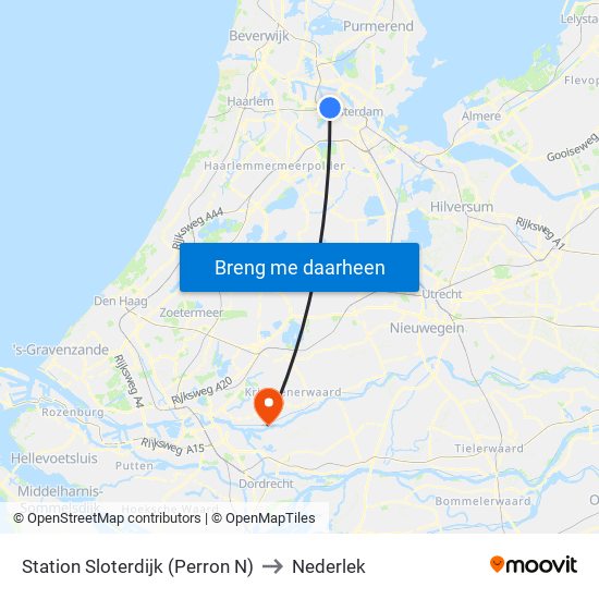 Station Sloterdijk (Perron N) to Nederlek map