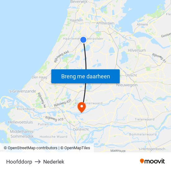 Hoofddorp to Nederlek map