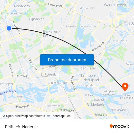 Delft to Nederlek map