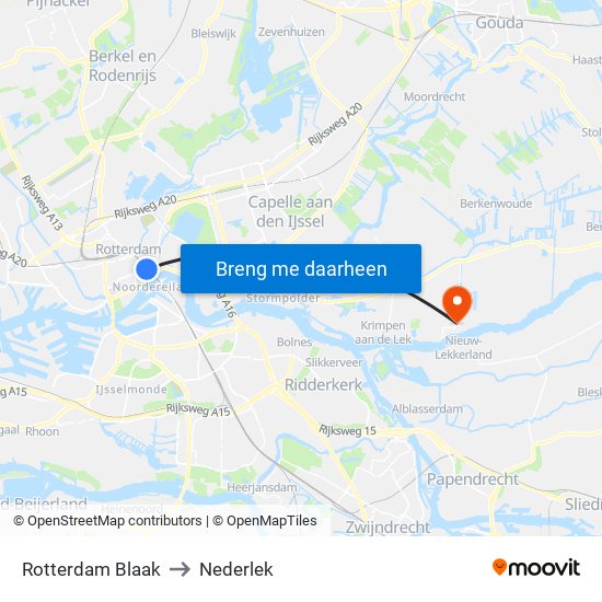 Rotterdam Blaak to Nederlek map