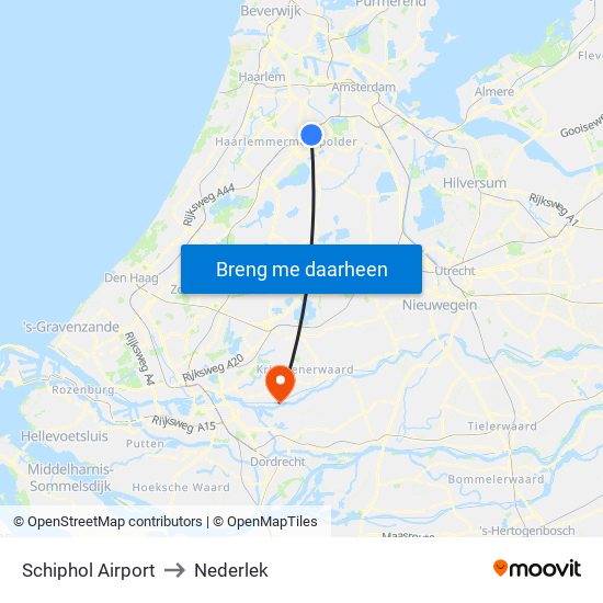 Schiphol Airport to Nederlek map