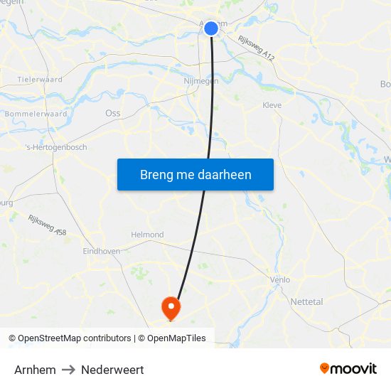 Arnhem to Nederweert map