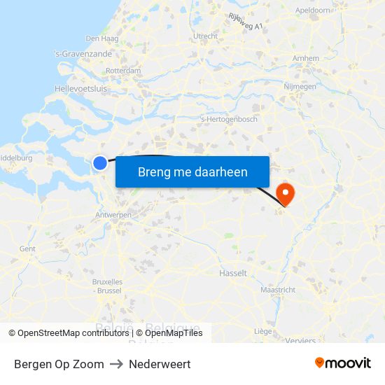 Bergen Op Zoom to Nederweert map