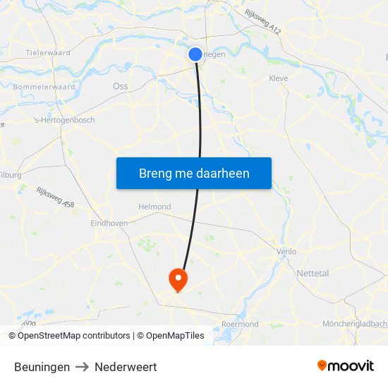 Beuningen to Nederweert map