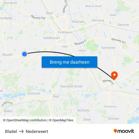 Bladel to Nederweert map