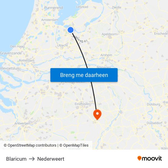Blaricum to Nederweert map