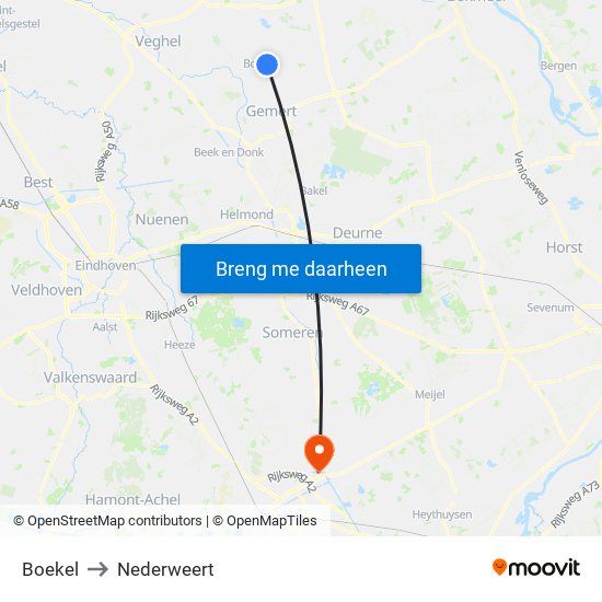 Boekel to Nederweert map