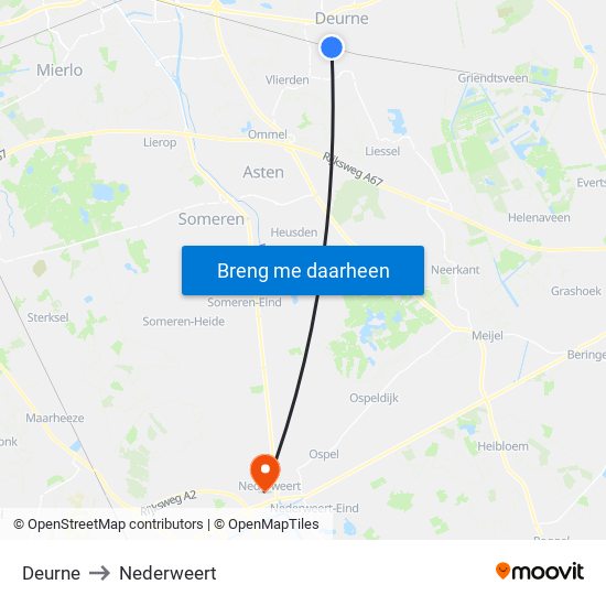 Deurne to Nederweert map