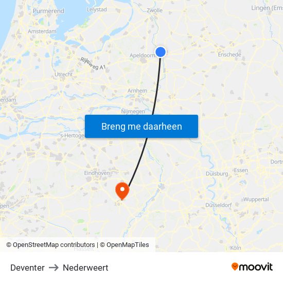 Deventer to Nederweert map