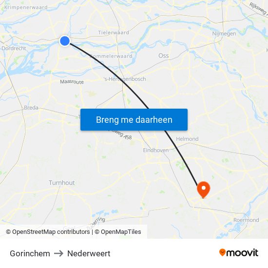 Gorinchem to Nederweert map