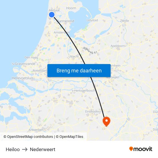 Heiloo to Nederweert map