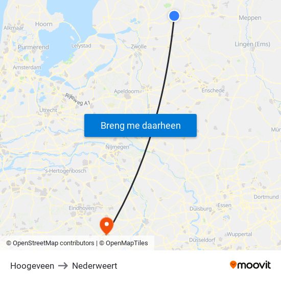 Hoogeveen to Nederweert map