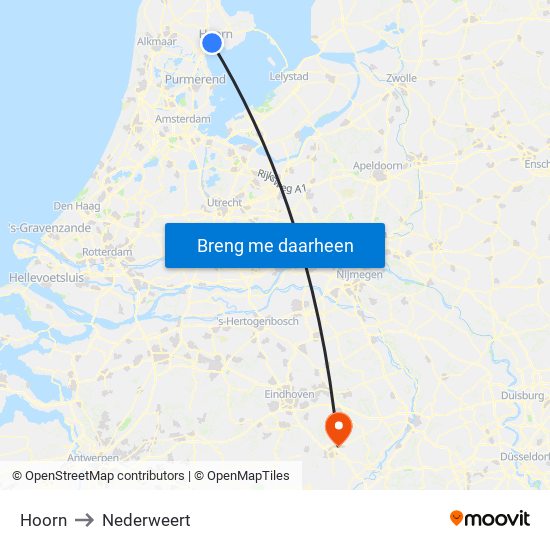 Hoorn to Nederweert map