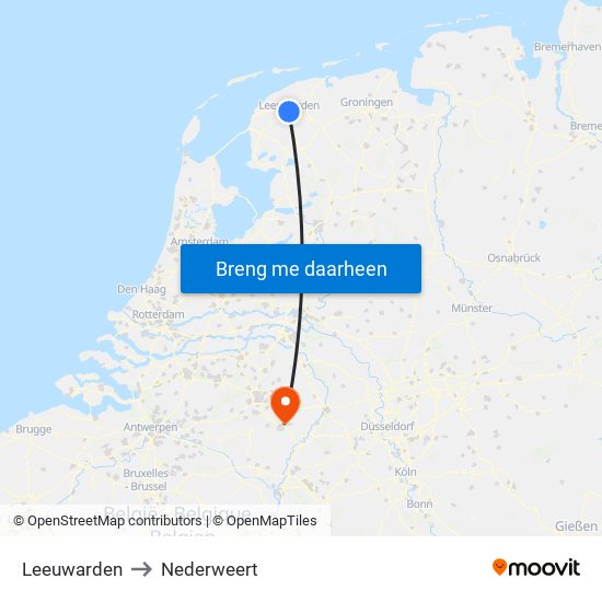 Leeuwarden to Nederweert map