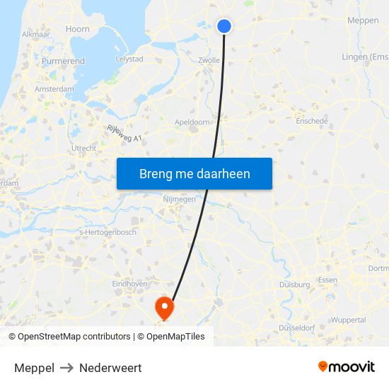 Meppel to Nederweert map