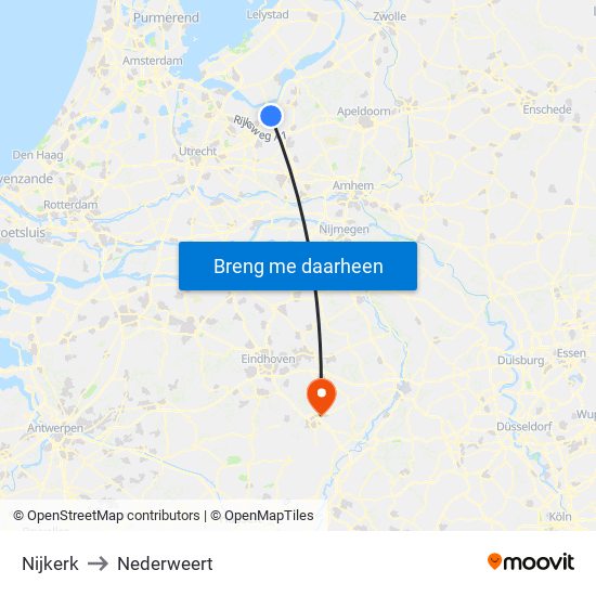 Nijkerk to Nederweert map