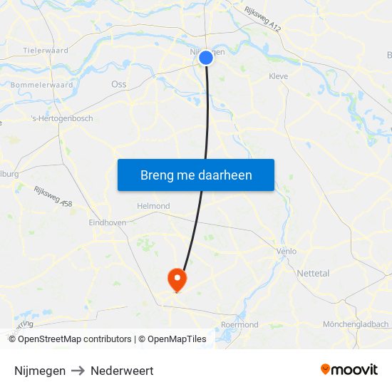 Nijmegen to Nederweert map