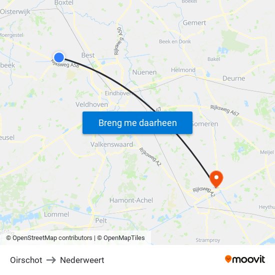 Oirschot to Nederweert map