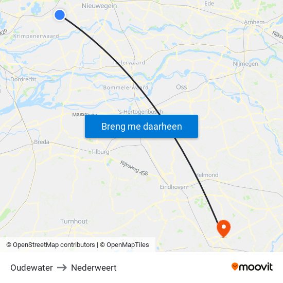 Oudewater to Nederweert map