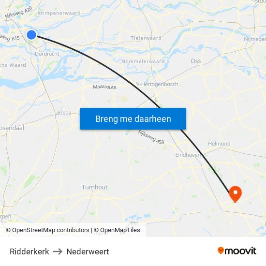 Ridderkerk to Nederweert map