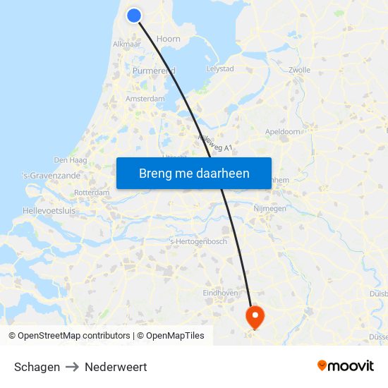 Schagen to Nederweert map