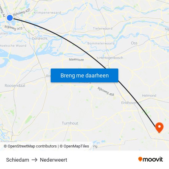 Schiedam to Nederweert map