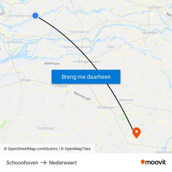 Schoonhoven to Nederweert map