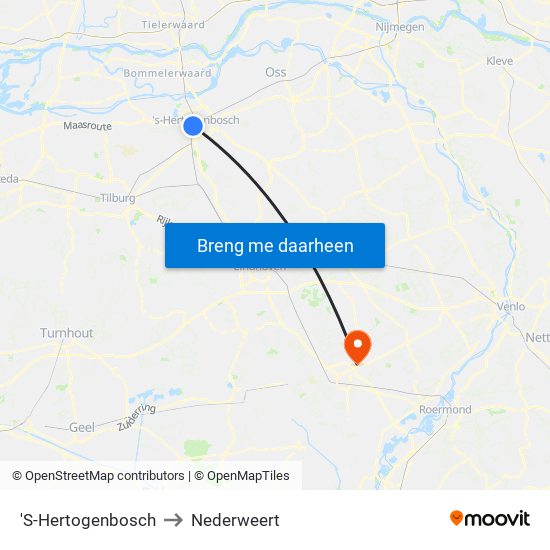 'S-Hertogenbosch to Nederweert map