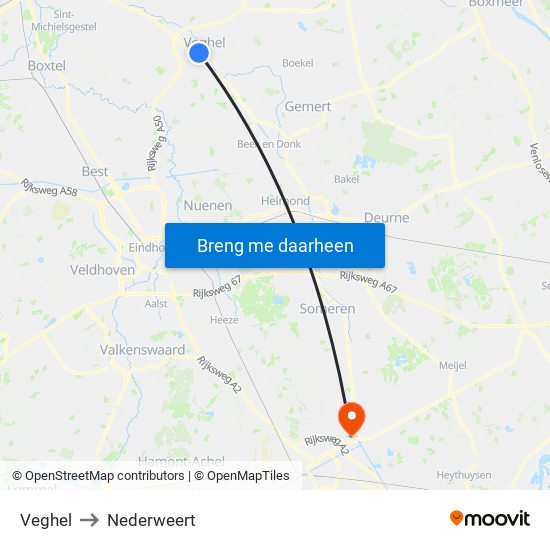 Veghel to Nederweert map