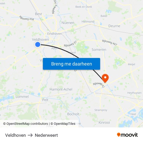 Veldhoven to Nederweert map