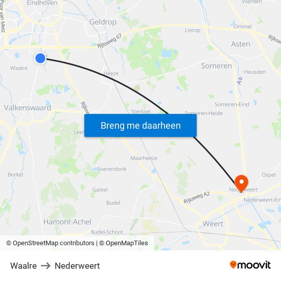 Waalre to Nederweert map