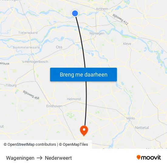 Wageningen to Nederweert map