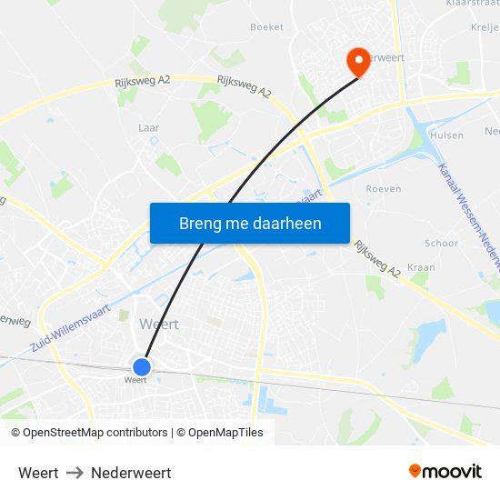 Weert to Nederweert map