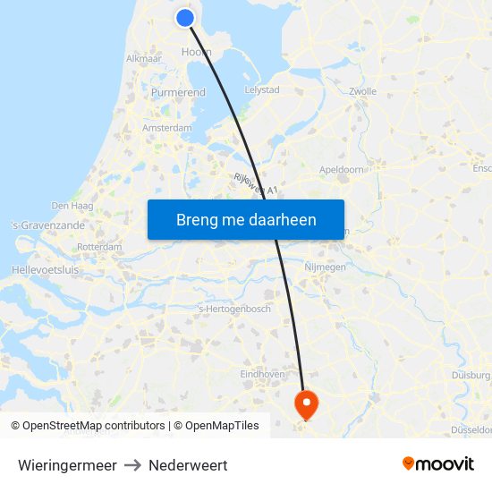 Wieringermeer to Nederweert map