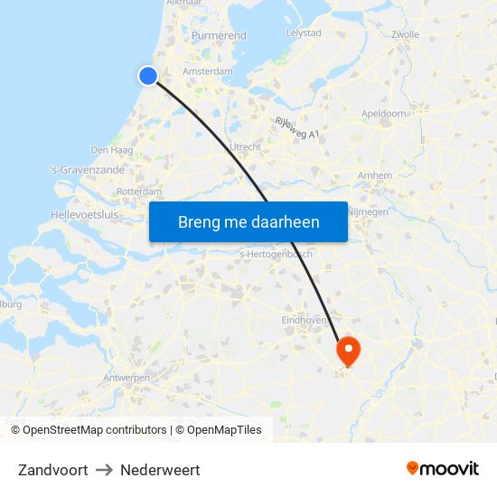 Zandvoort to Nederweert map